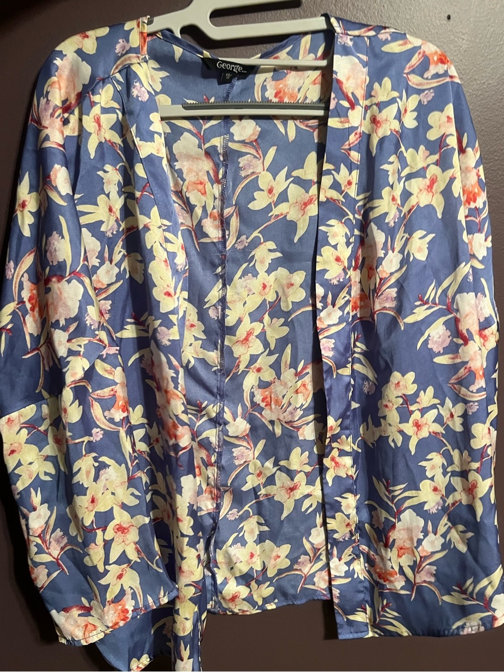 George Blue Floral Open Front Kimono Jacket